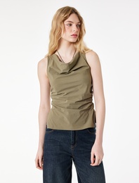 Paraşüt Kumaş Büzgülü Degaje Yaka Kolsuz Bluz