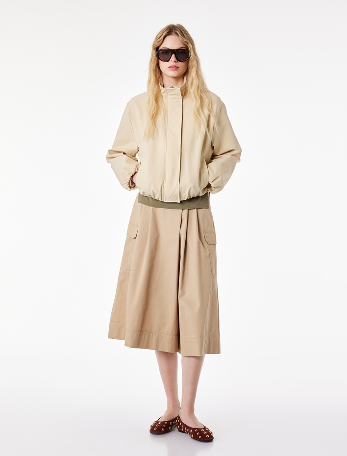  Kargo Cep Detaylı Pileli Gabardin Geniş Paça Bermuda Pantolon Şort