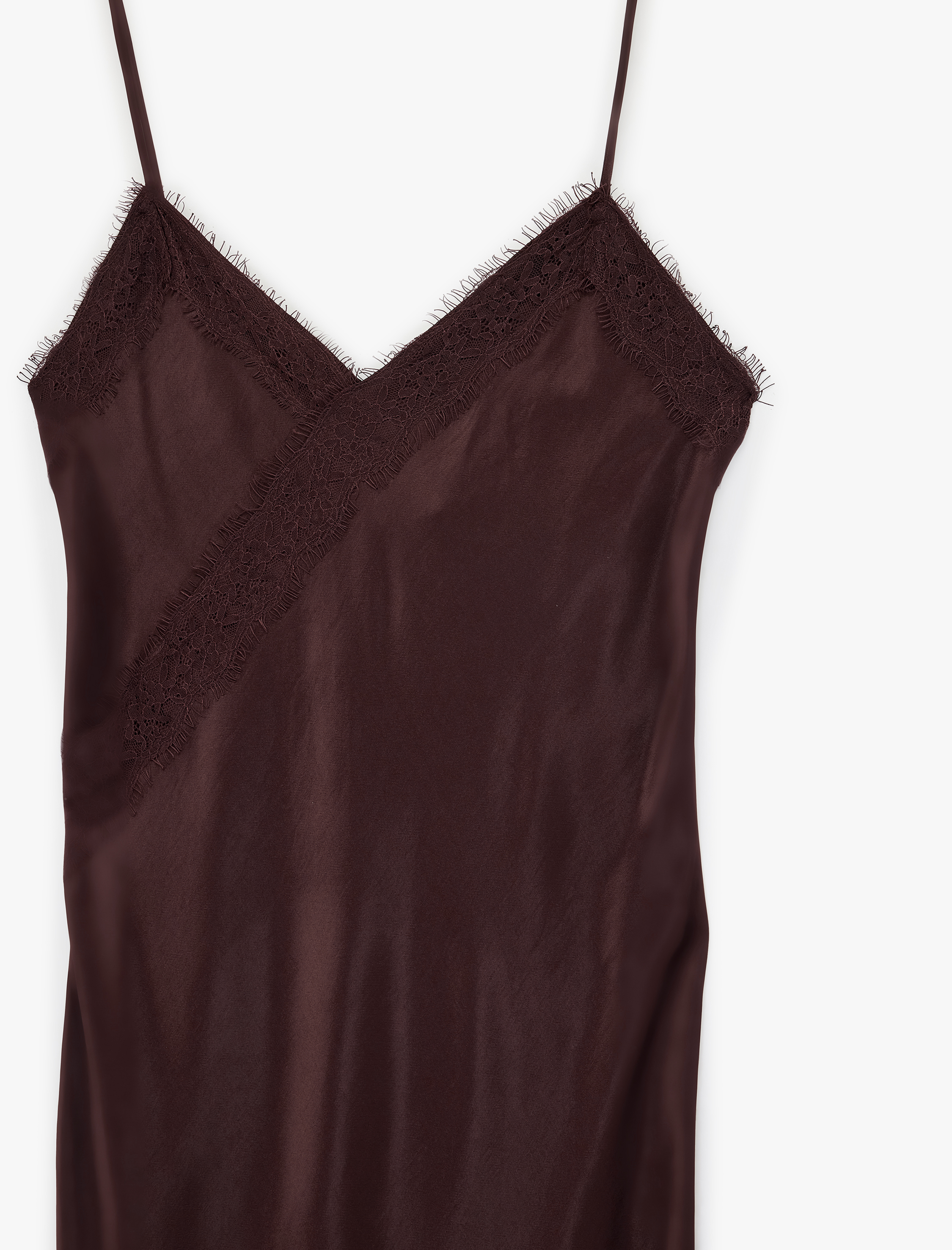 İp Askılı Asimetrik Dantel Detaylı Saten Elbise - Görsel 6