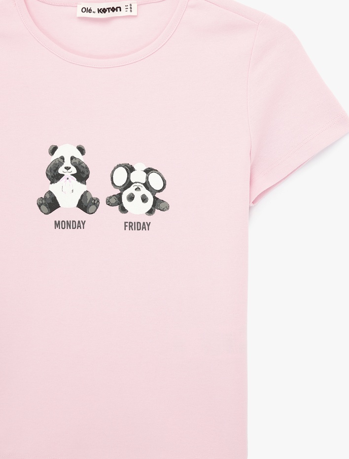  Pamuklu Baskılı Kısa Kollu Bisiklet Yaka Tişört