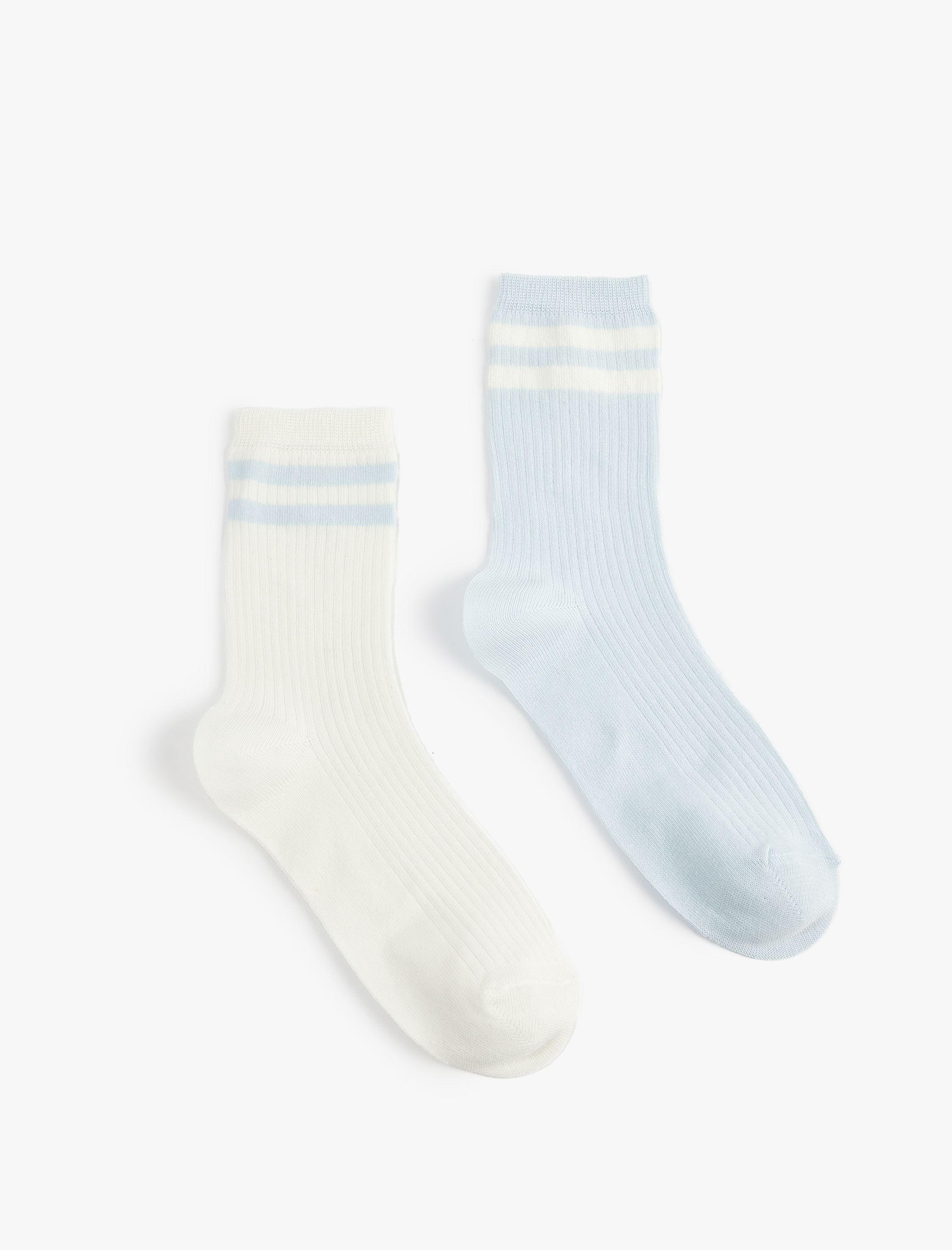  Kadın Çizgili 2'li Pamuklu Soket Çorap Seti