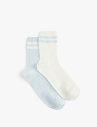 Çizgili 2'li Pamuklu Soket Çorap Seti