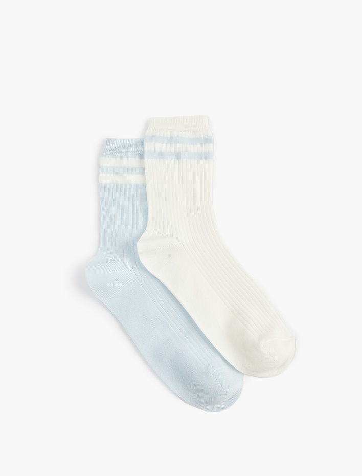Kadın Çizgili 2'li Pamuklu Soket Çorap Seti