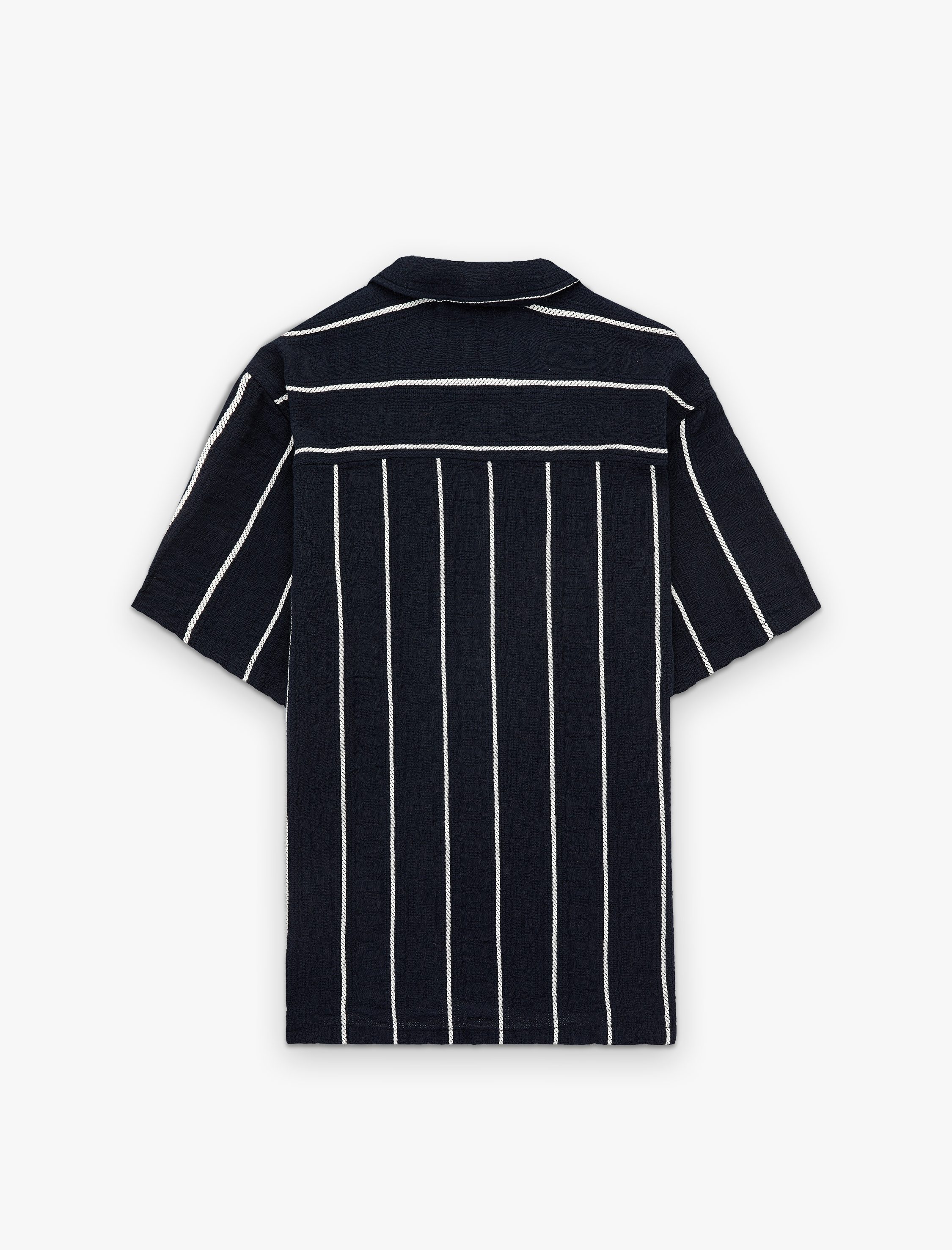 Regular Fit Devrik Yaka Pamuklu Kısa Kollu Çizgili Gömlek - Görsel 4