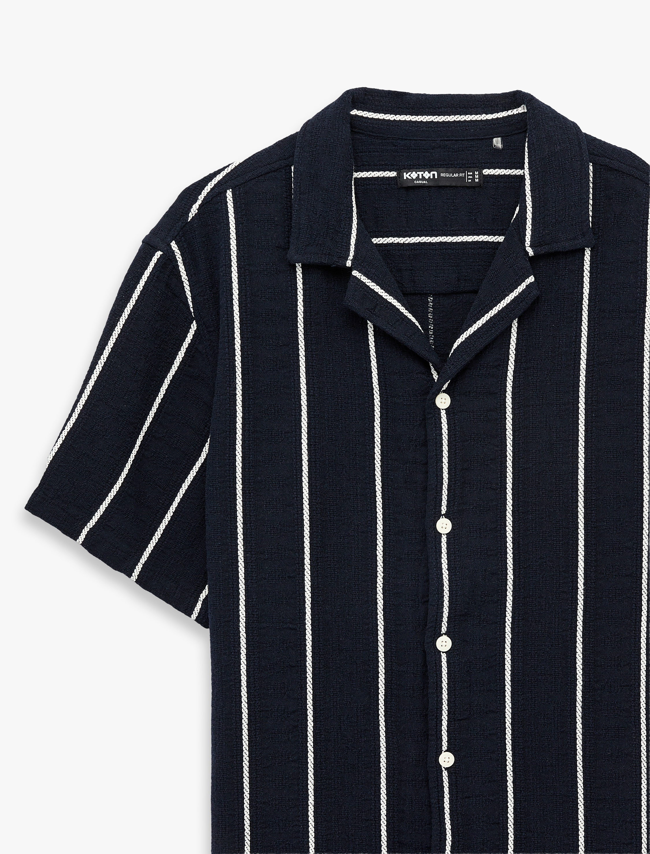 Regular Fit Devrik Yaka Pamuklu Kısa Kollu Çizgili Gömlek - Görsel 5