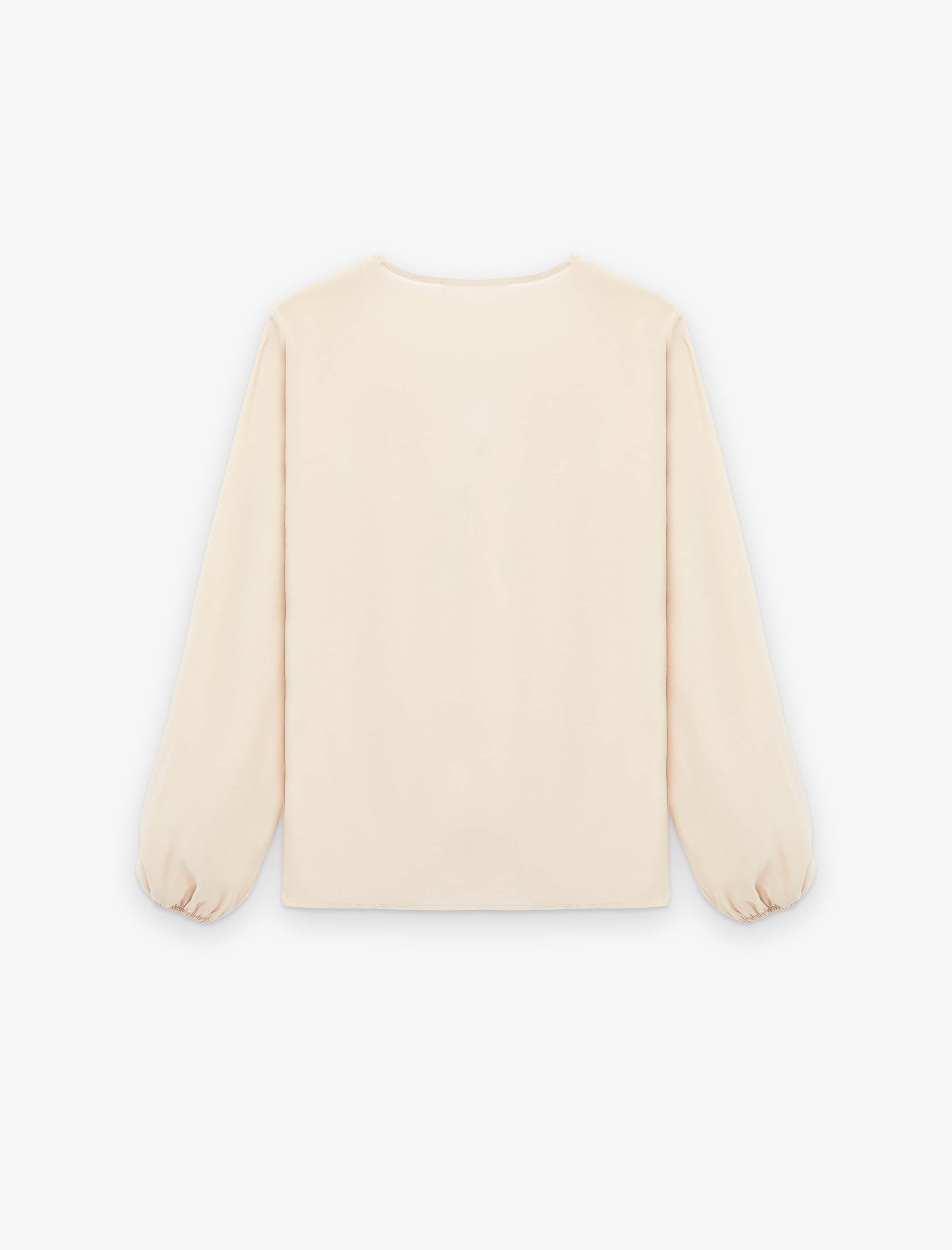   İpli Volan Detaylı Uzun Kollu V Yaka Bluz