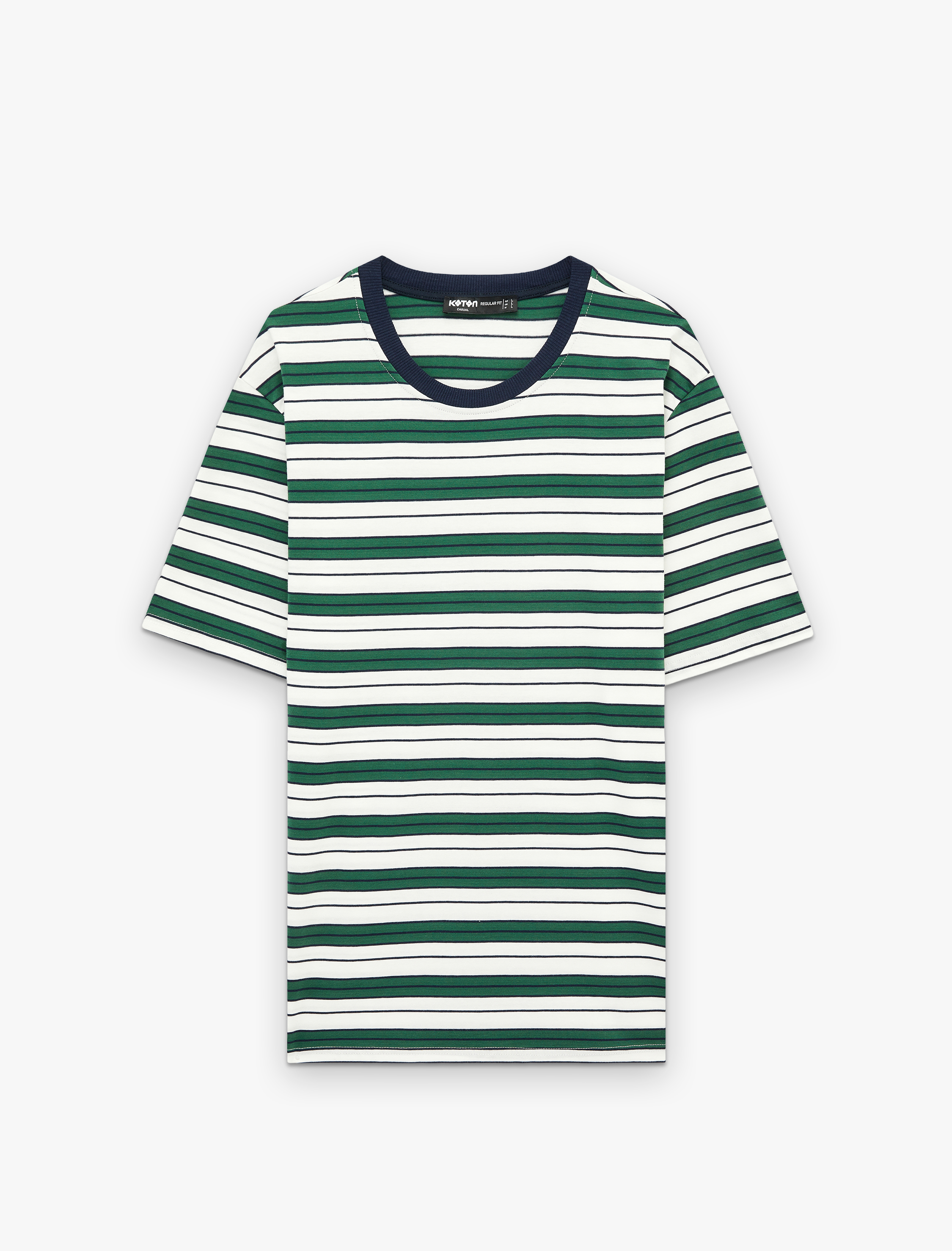   Regular Fit Kısa Kollu Bisiklet Yaka Pamuklu Çizgili Tişört