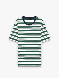 Regular Fit Kısa Kollu Bisiklet Yaka Pamuklu Çizgili Tişört