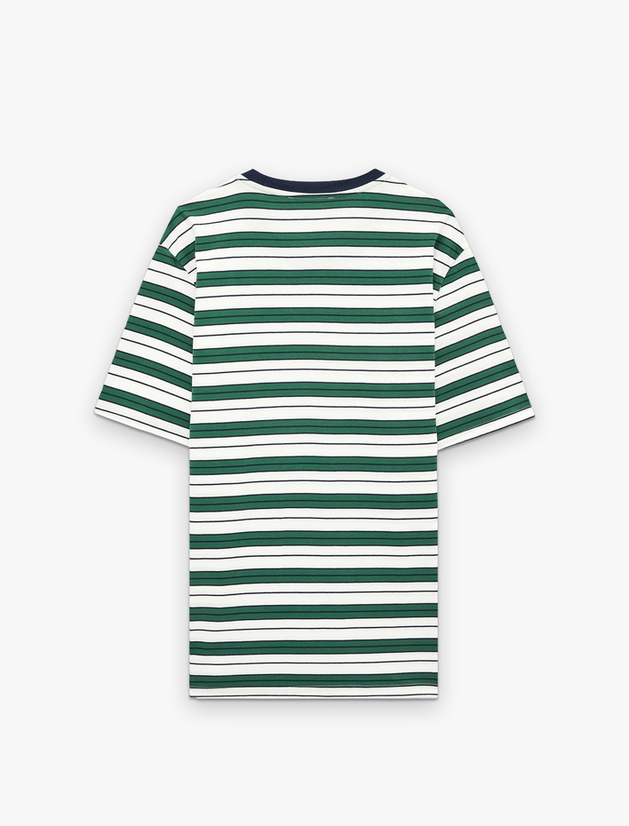  Regular Fit Kısa Kollu Bisiklet Yaka Pamuklu Çizgili Tişört