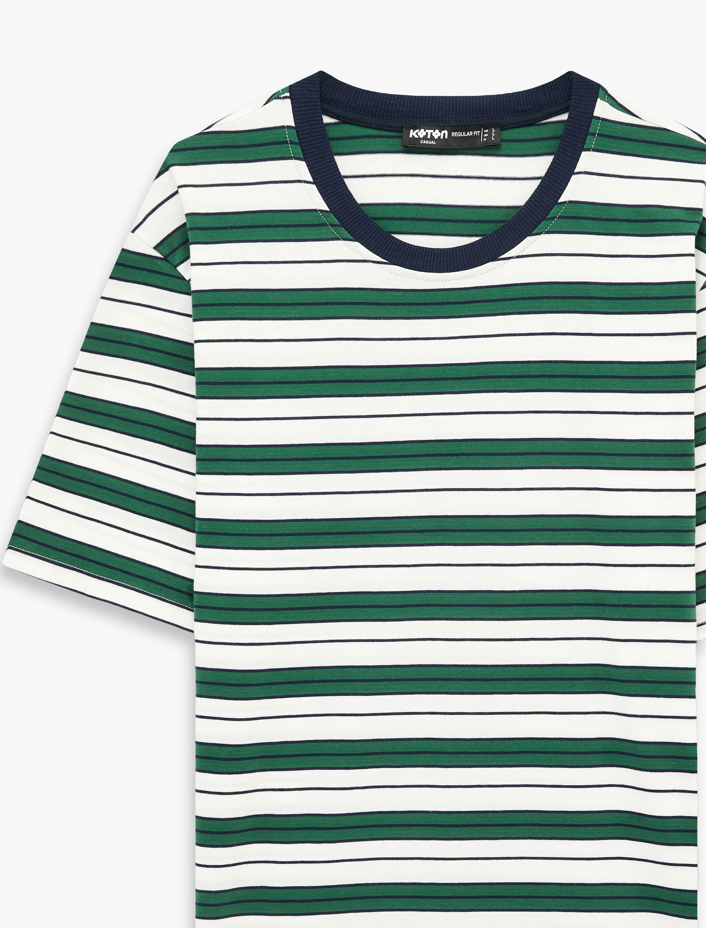   Regular Fit Kısa Kollu Bisiklet Yaka Pamuklu Çizgili Tişört