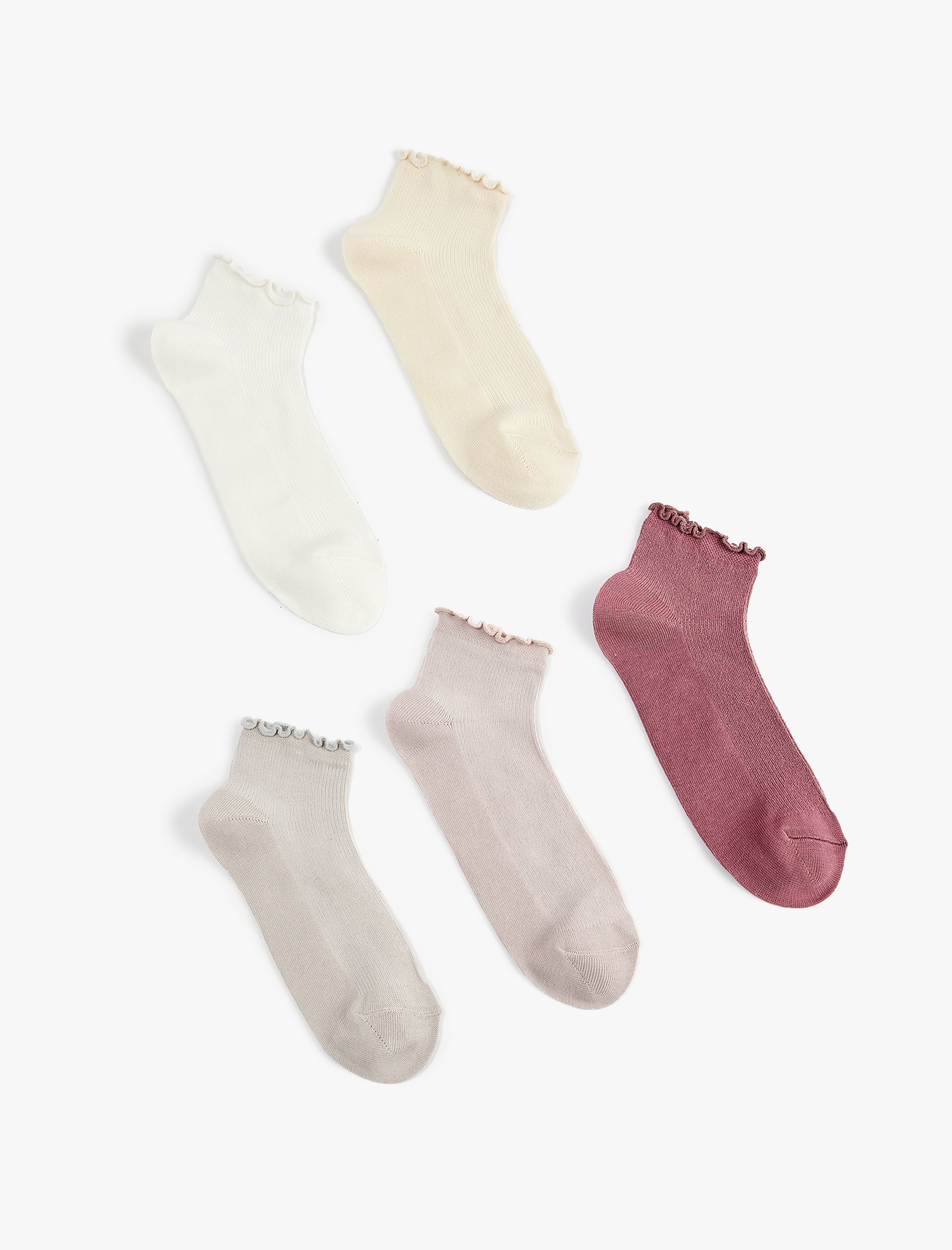  Kadın 5'li Fırfır Detaylı Pamuklu Patik Çorap Seti