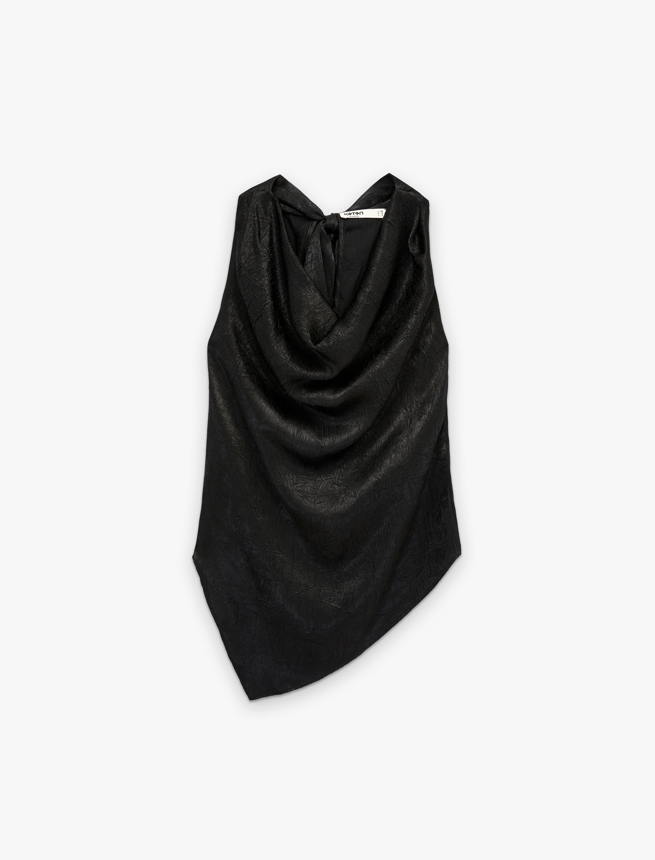   Asimetrik Kesim Kolsuz Sırtı Bağcıklı Saten Degaje Yaka Bluz