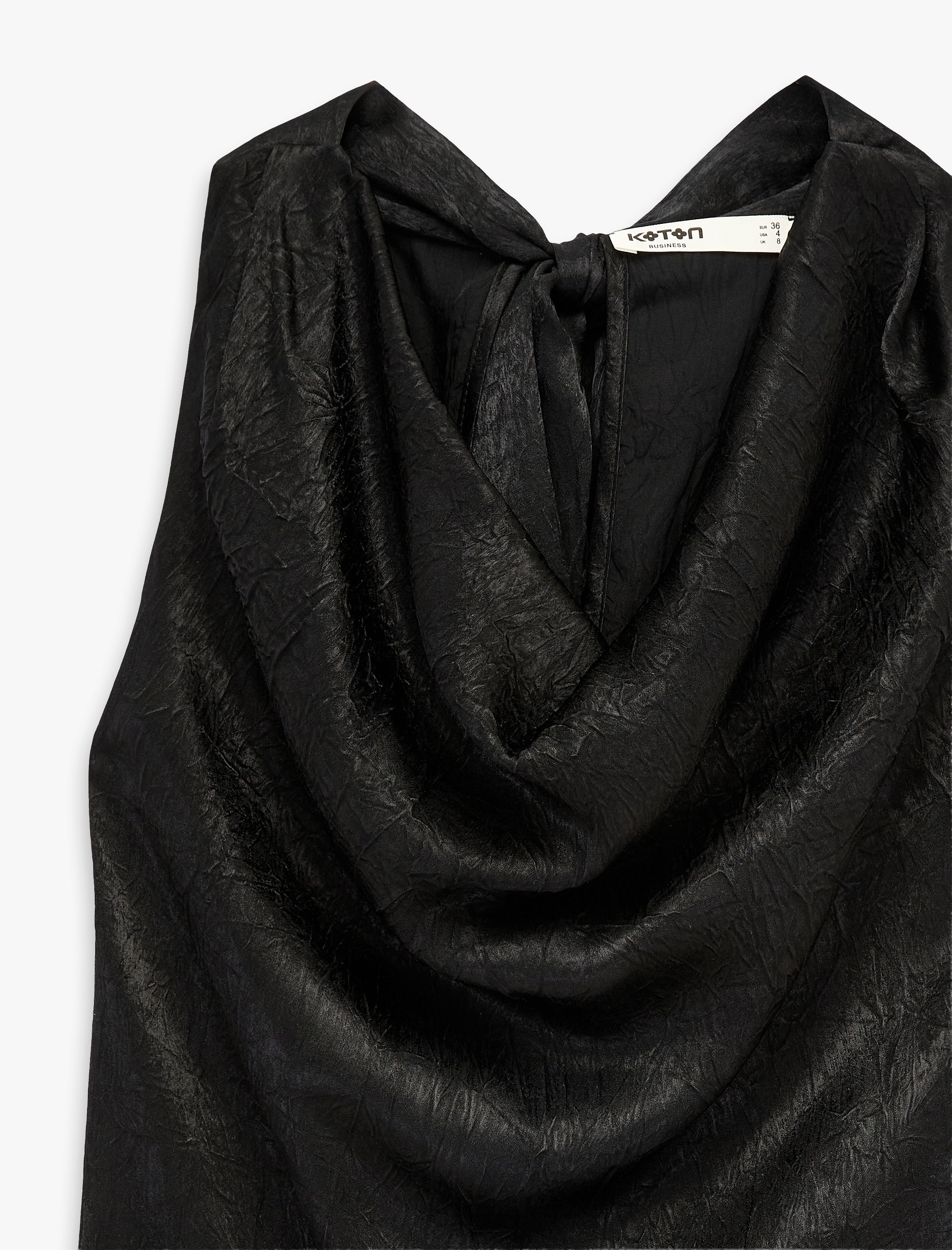   Asimetrik Kesim Kolsuz Sırtı Bağcıklı Saten Degaje Yaka Bluz