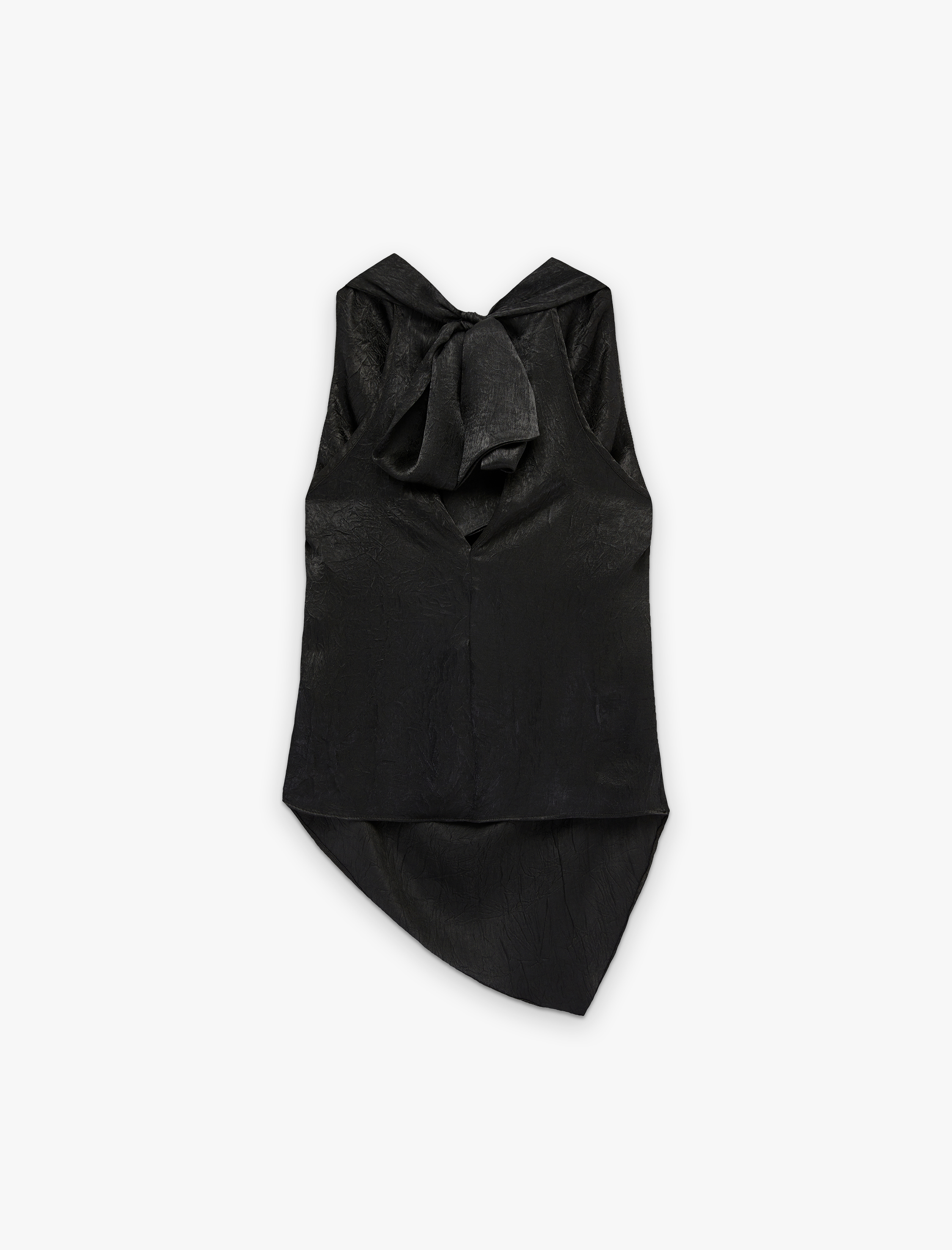   Asimetrik Kesim Kolsuz Sırtı Bağcıklı Saten Degaje Yaka Bluz