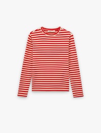 Modal Kumaş Uzun Kollu Bisiklet Yaka Çizgili Tişört