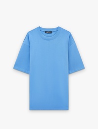 Kısa Kollu Pamuklu Bisiklet Yaka Oversize Basic Tişört