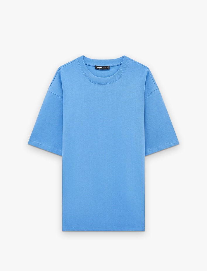  Kısa Kollu Pamuklu Bisiklet Yaka Oversize Basic Tişört