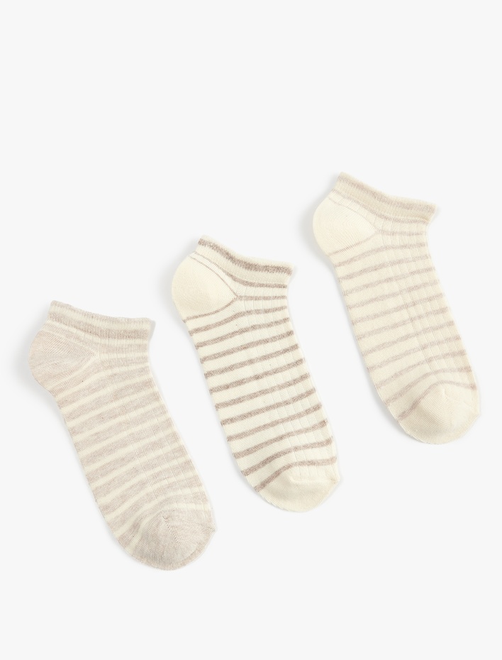 Kadın Çizgili 3'lü Pamuklu Patik Çorap Seti
