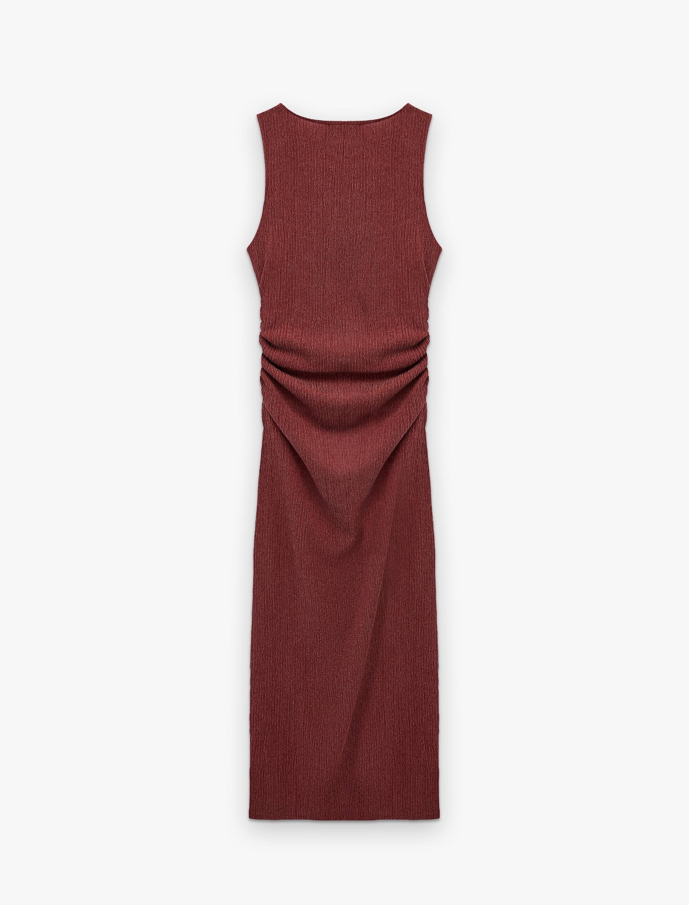   Bürümcük Kumaş Drape Detaylı Bisiklet Yaka Uzun Kalem Elbise