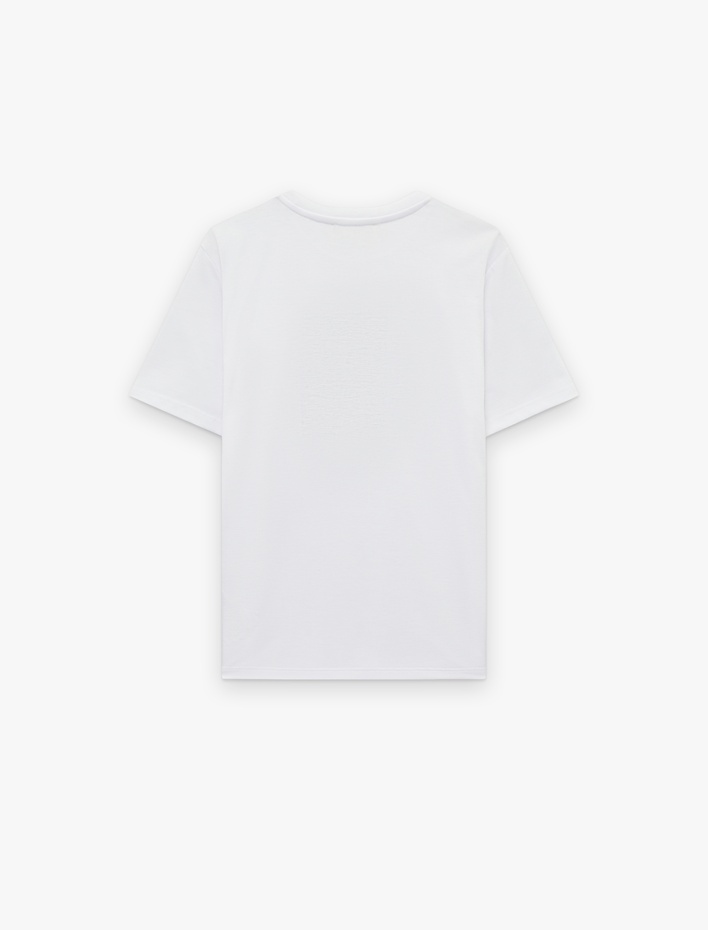  Regular Fit Bisiklet Yaka Kısa Kollu Simli Taşlı Baskılı Tişört