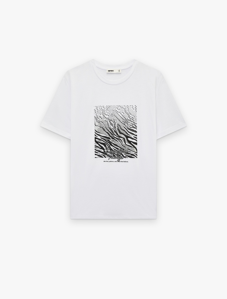 Koton Kadın Regular Fit Kısa Kollu Bisiklet Yaka Baskılı T-Shirt