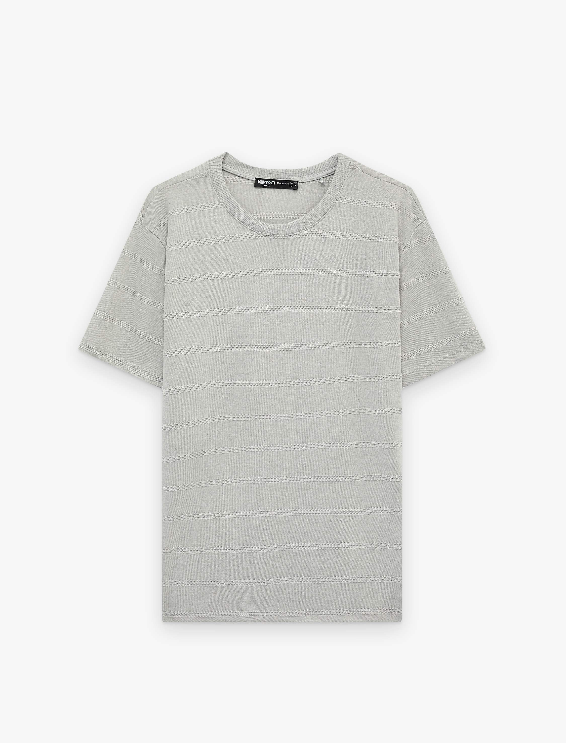   Regular Fit Kısa Kollu Viskon Karışımlı Dokulu Bisiklet Yaka Tişört