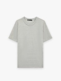 Regular Fit Kısa Kollu Viskon Karışımlı Dokulu Bisiklet Yaka Tişört