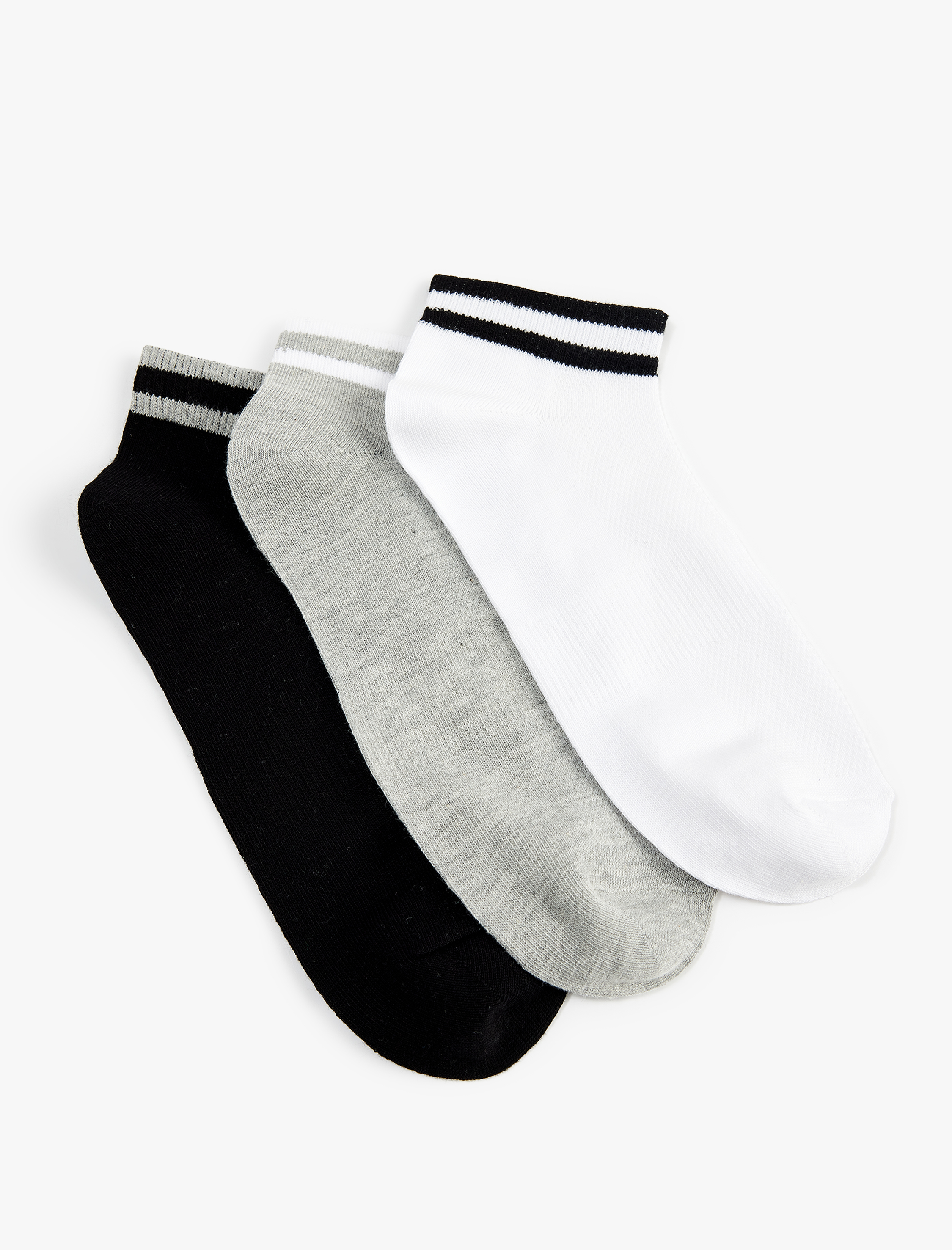  Erkek Çizgili Pamuklu 3'lü Patik Çorap Seti