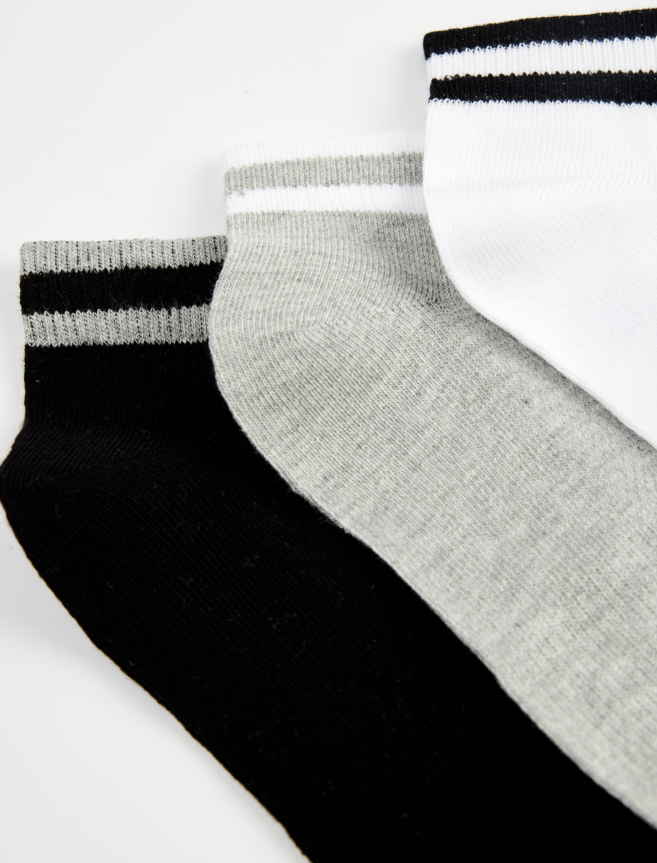  Erkek Çizgili Pamuklu 3'lü Patik Çorap Seti
