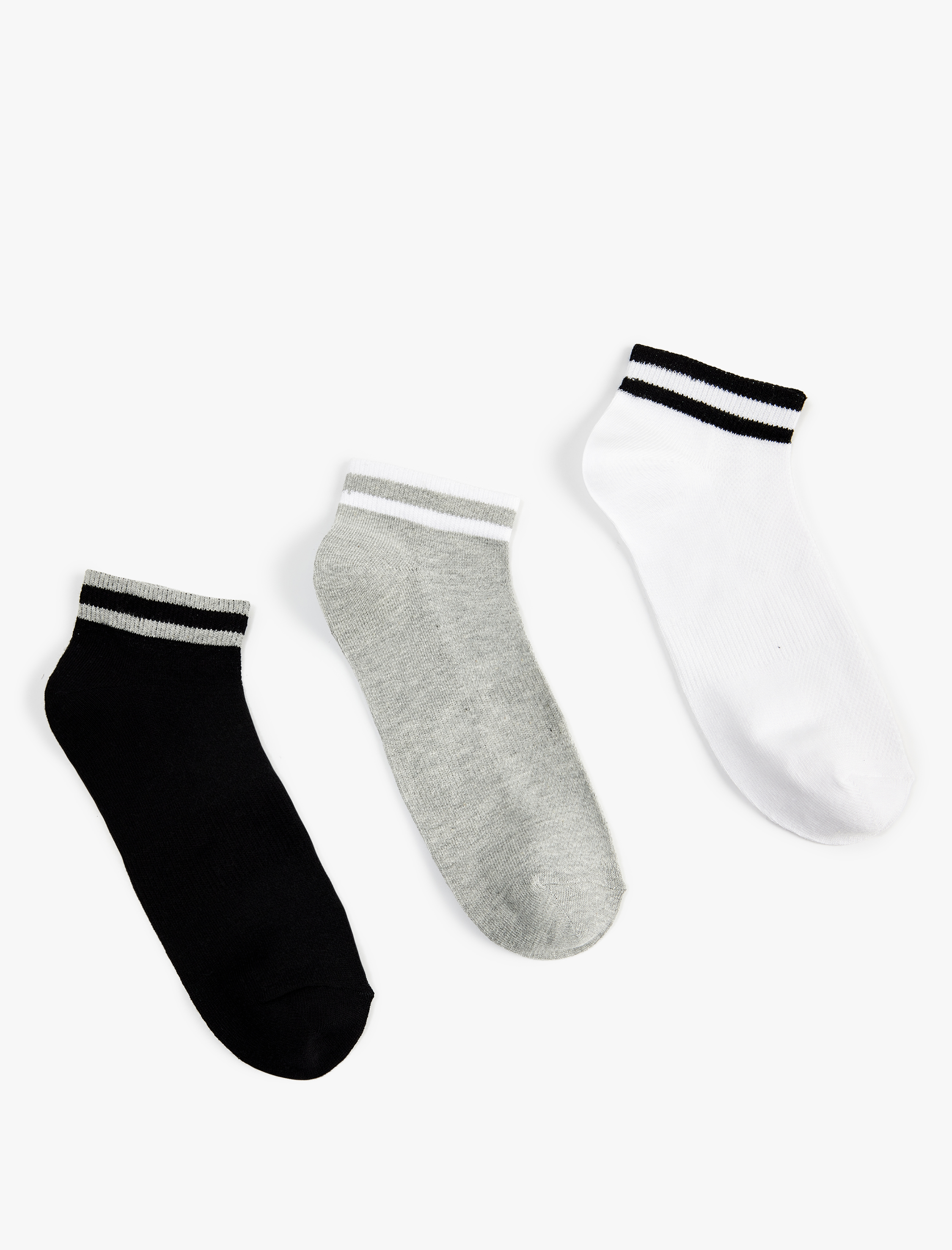  Erkek Çizgili Pamuklu 3'lü Patik Çorap Seti