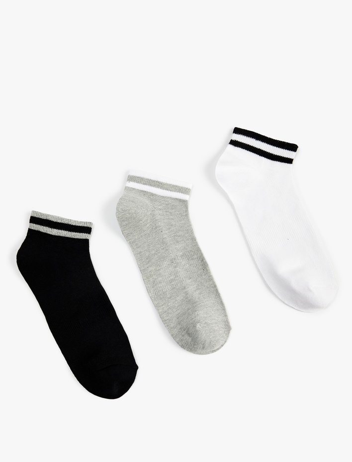 Erkek Çizgili Pamuklu 3'lü Patik Çorap Seti