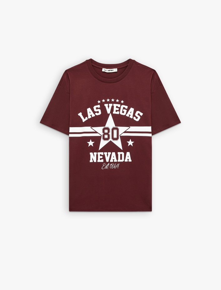  Rahat Kalıp Kısa Kollu Bisiklet Yaka Pamuklu Baskılı Tişört