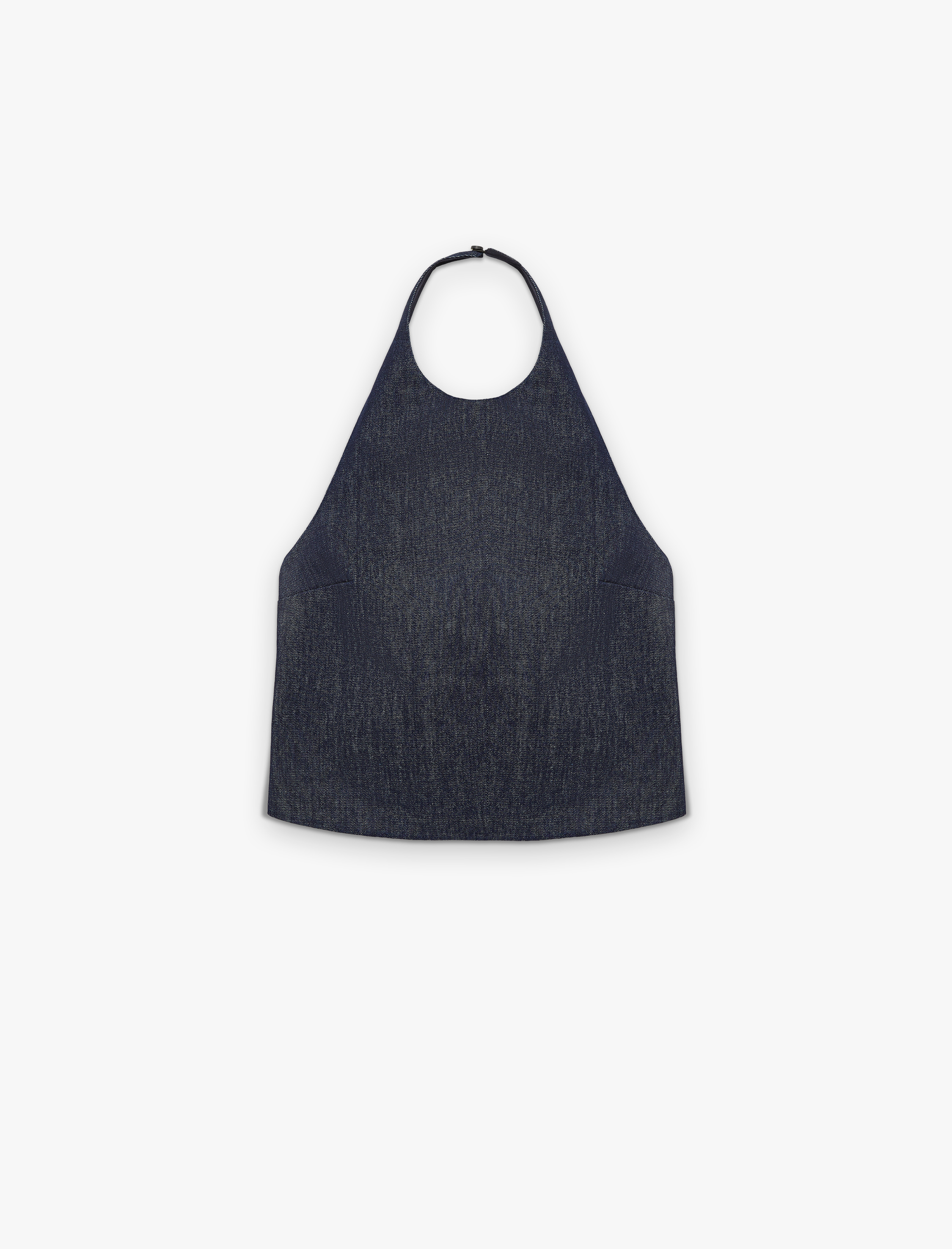   Kolsuz Pamuklu Denim Halter Yaka Bluz