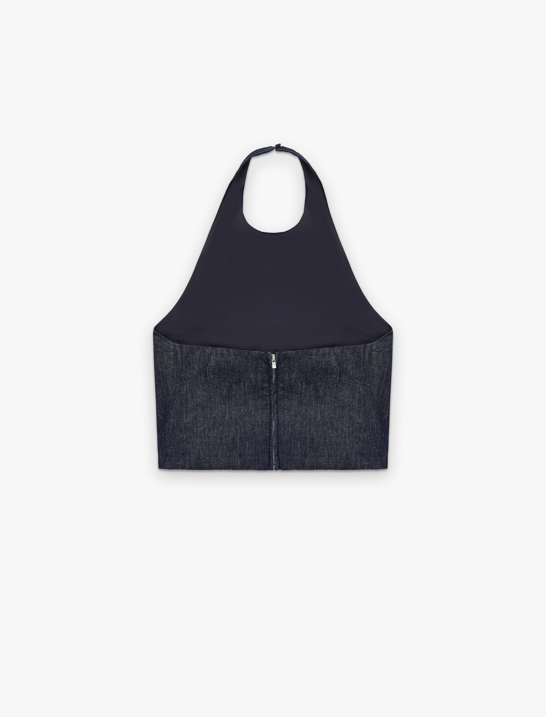   Kolsuz Pamuklu Denim Halter Yaka Bluz