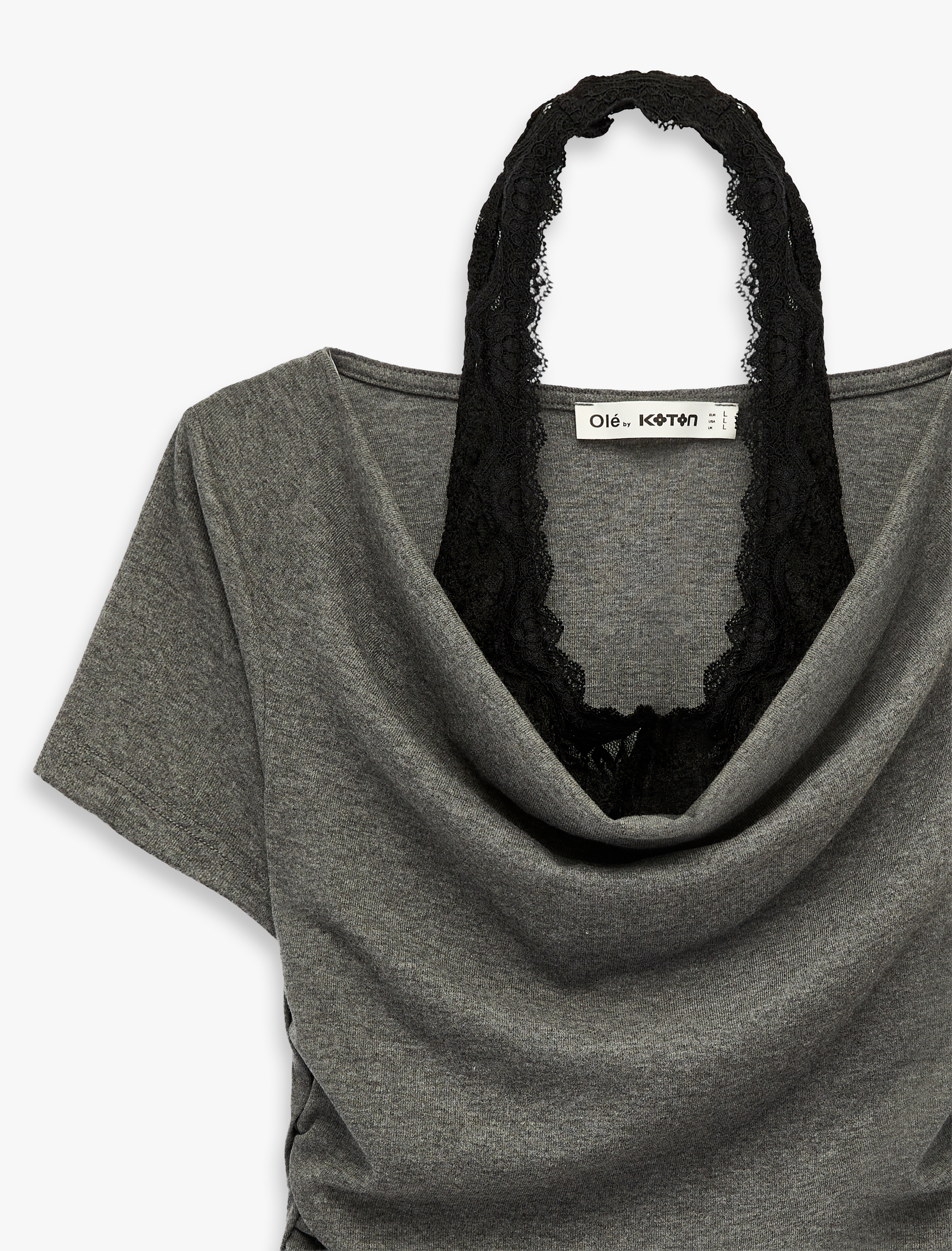   Slim Fit Kısa Kollu Dantel Detaylı Atletli İkili Kayık Yaka Tişört