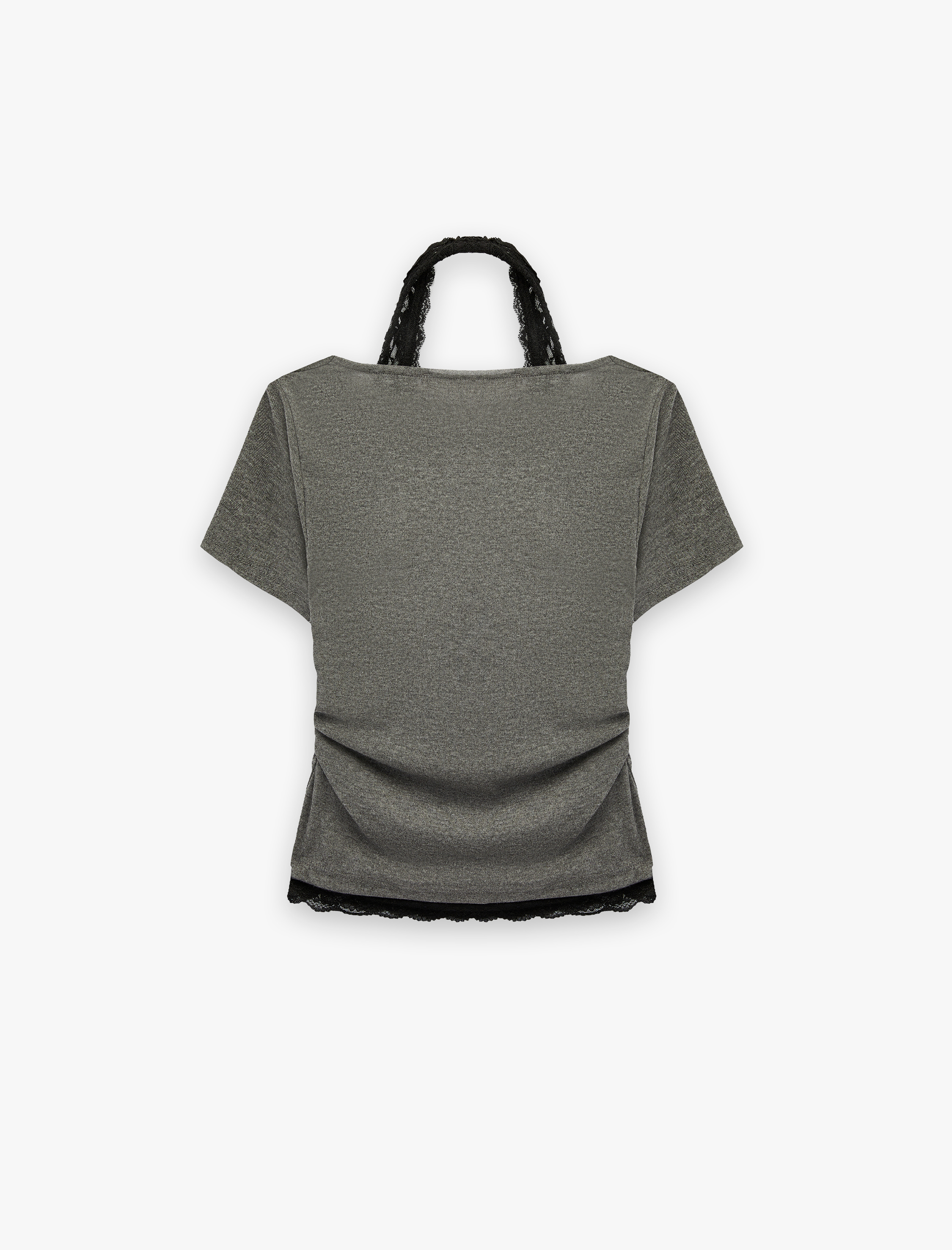   Slim Fit Kısa Kollu Dantel Detaylı Atletli İkili Kayık Yaka Tişört