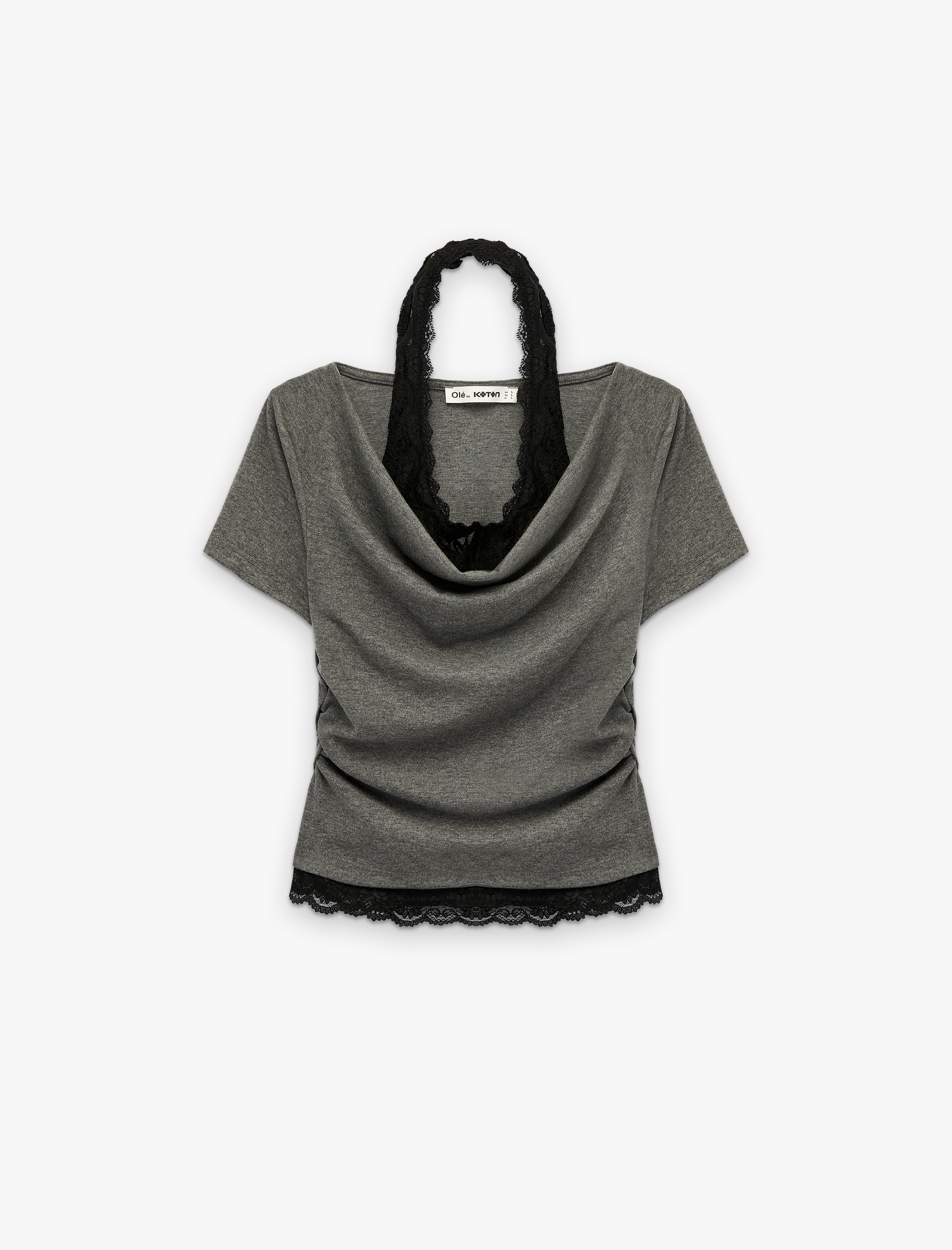   Slim Fit Kısa Kollu Dantel Detaylı Atletli İkili Kayık Yaka Tişört