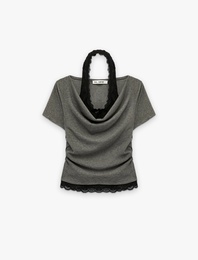 Slim Fit Kısa Kollu Dantel Detaylı Atletli İkili Kayık Yaka Tişört