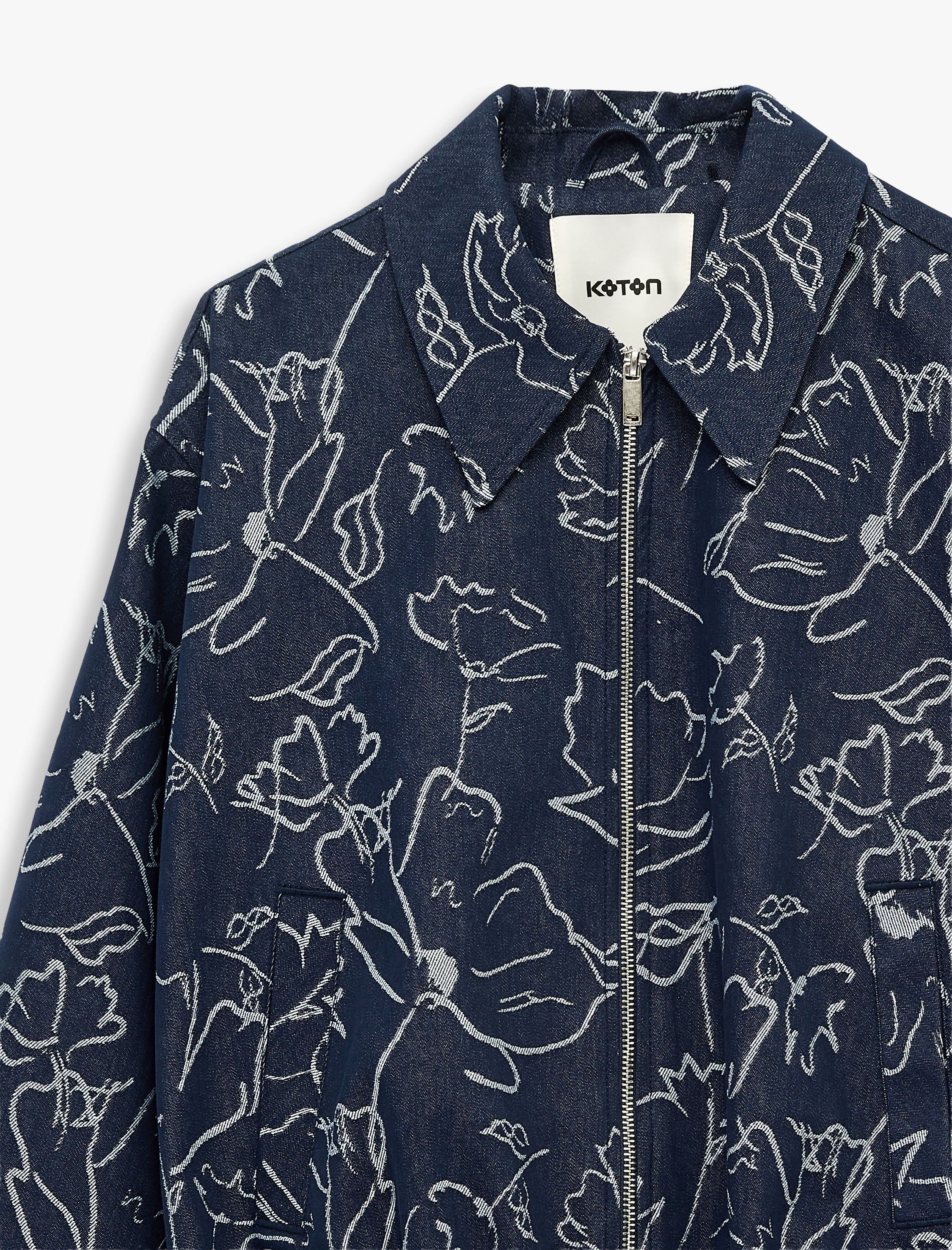   Uzun Kollu Fermuarlı Cepli Çiçek Desenli Bomber Ceket