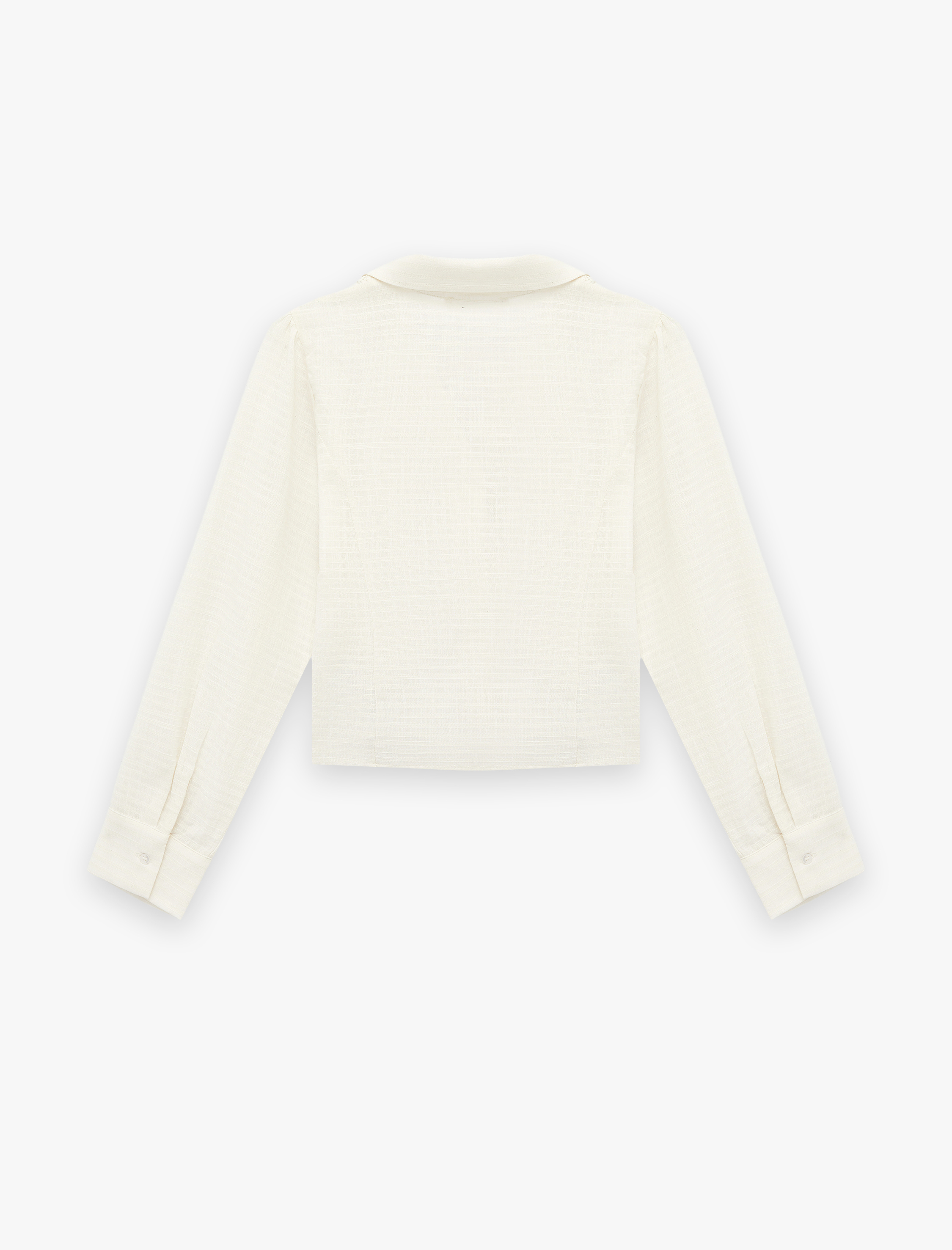   Pamuklu Slim Fit Düğmeli Dantel Detaylı Uzun Kollu Gömlek