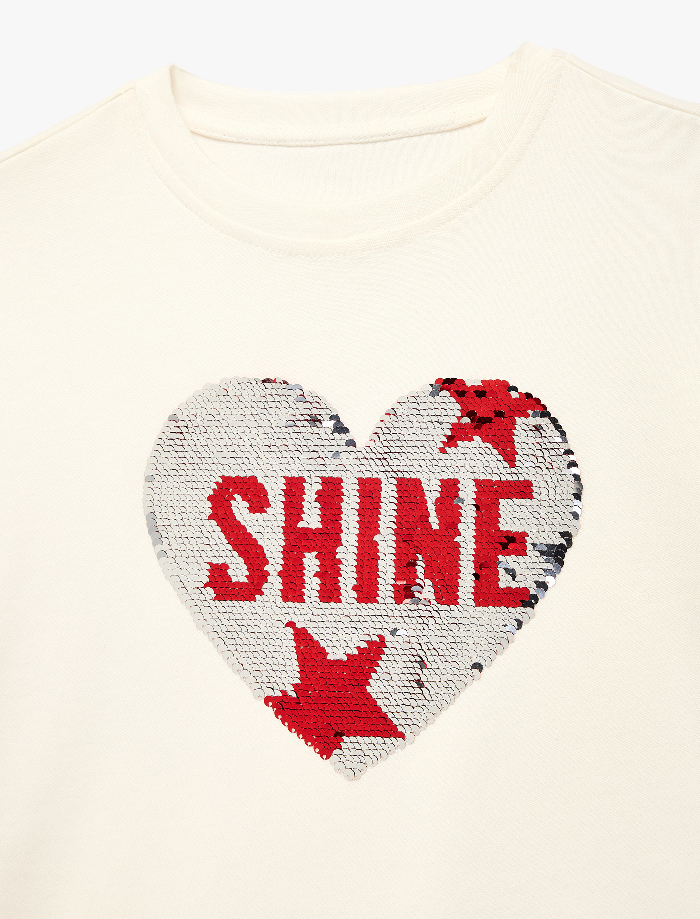  Kız Çocuk Bisiklet Yaka Kısa Kollu Pullu Payetli Pamuklu Tişört