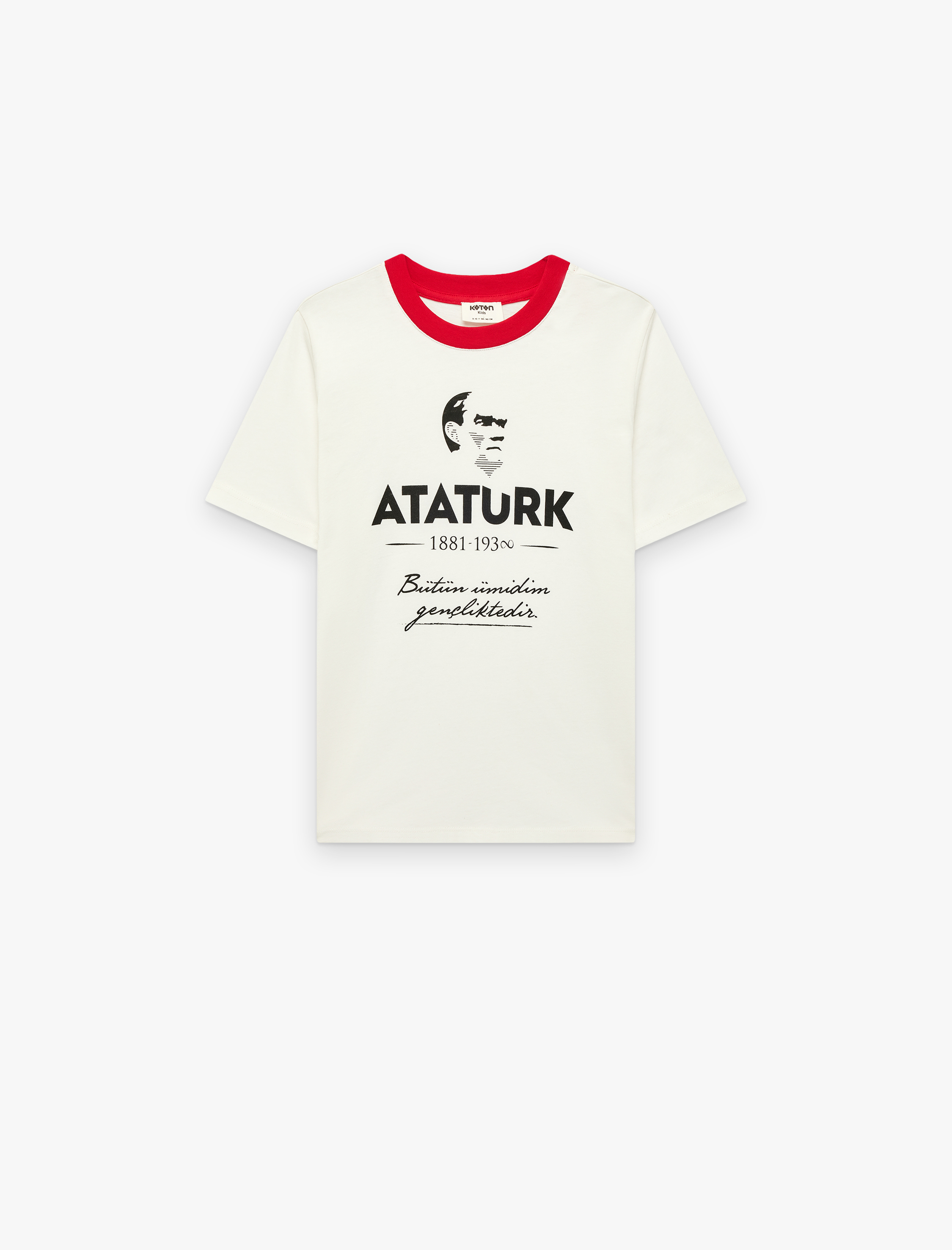  Erkek Çocuk Pamuklu Kısa Kollu Bisiklet Yaka Atatürk Baskılı Tişört