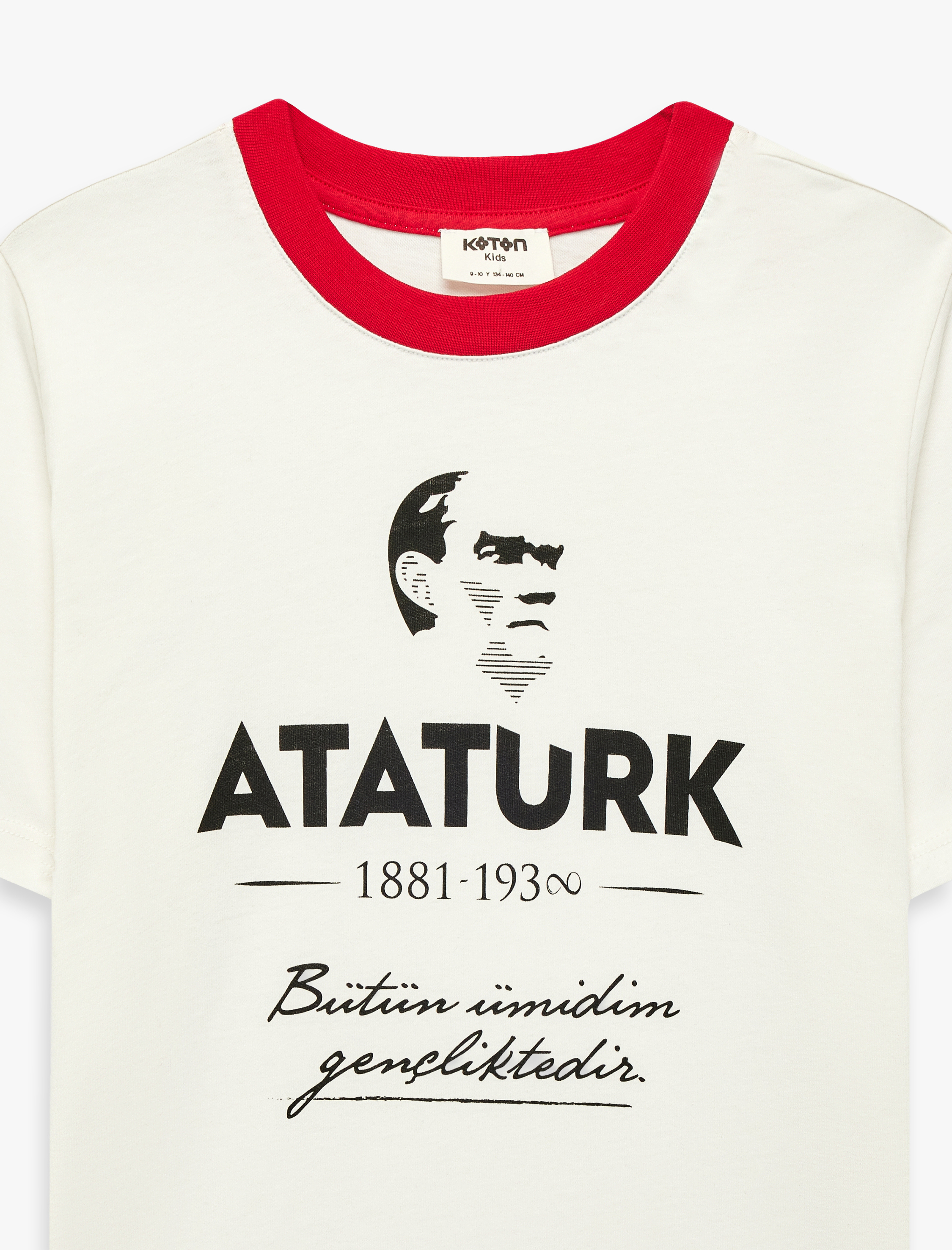  Erkek Çocuk Pamuklu Kısa Kollu Bisiklet Yaka Atatürk Baskılı Tişört