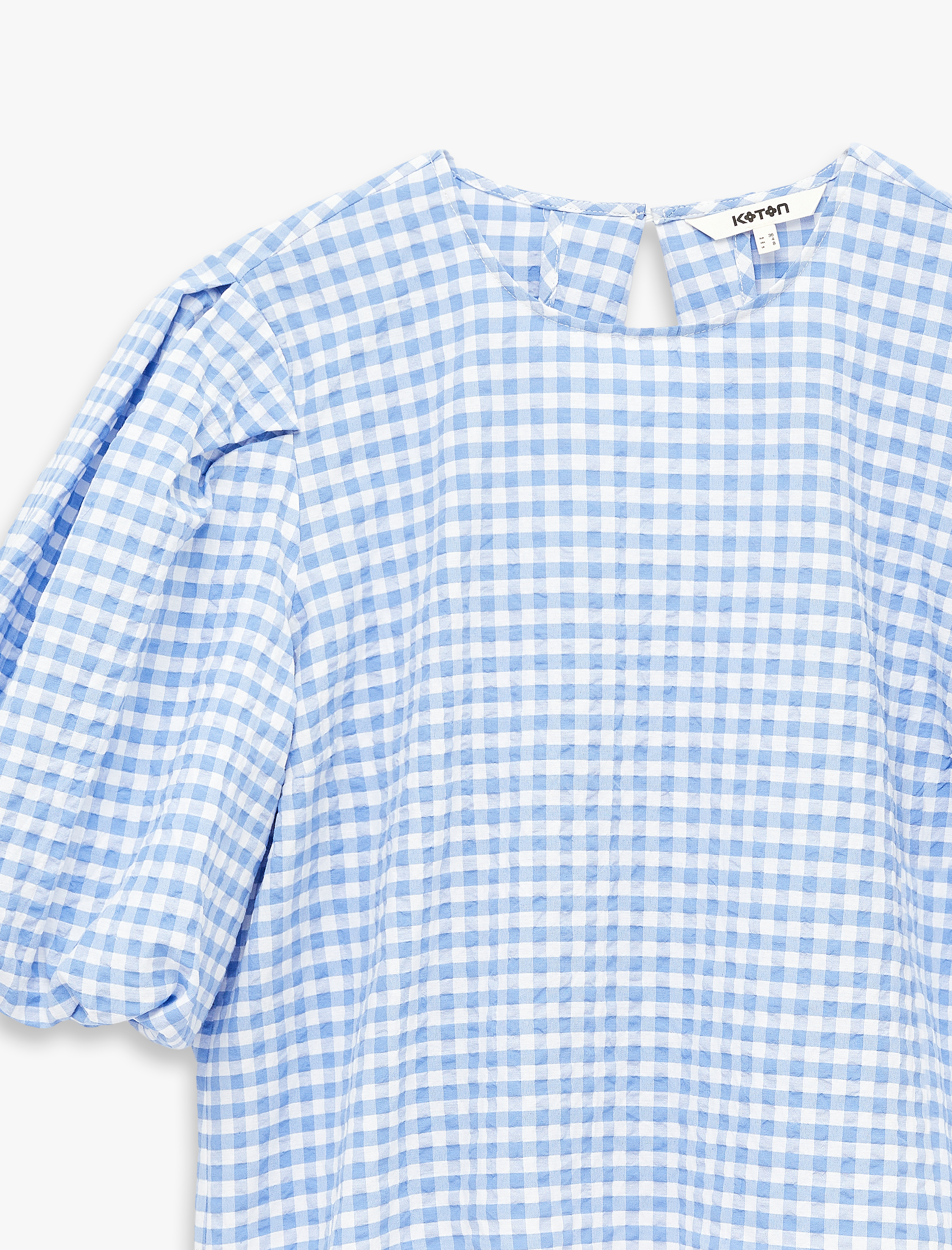   Bol Kalıp Bisiklet Yaka Kısa Balon Kollu Pötikareli Bluz