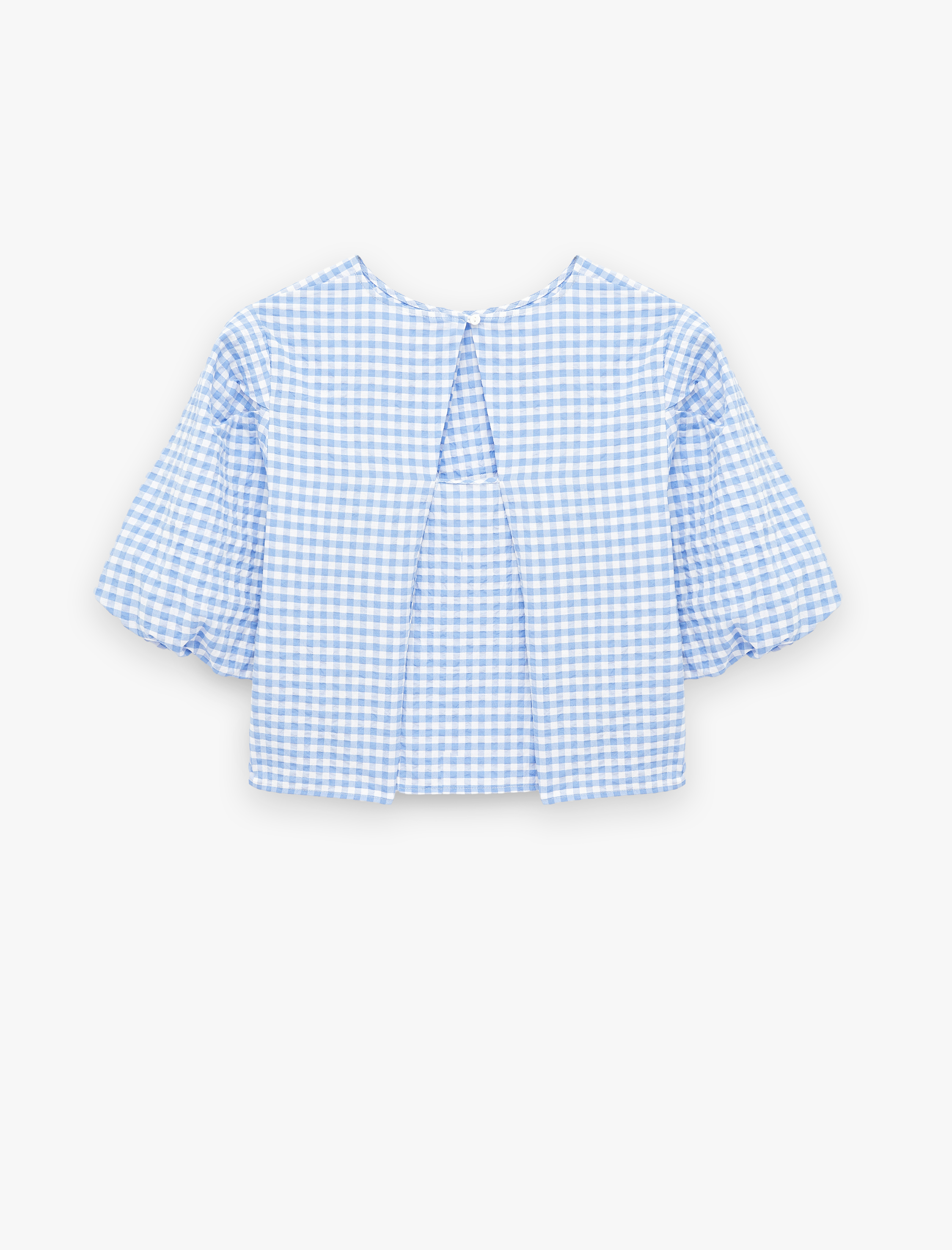   Bol Kalıp Bisiklet Yaka Kısa Balon Kollu Pötikareli Bluz