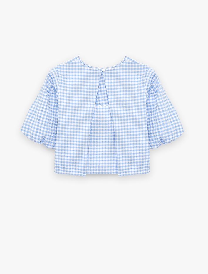  Bol Kalıp Kısa Balon Kollu Pötikareli Bluz