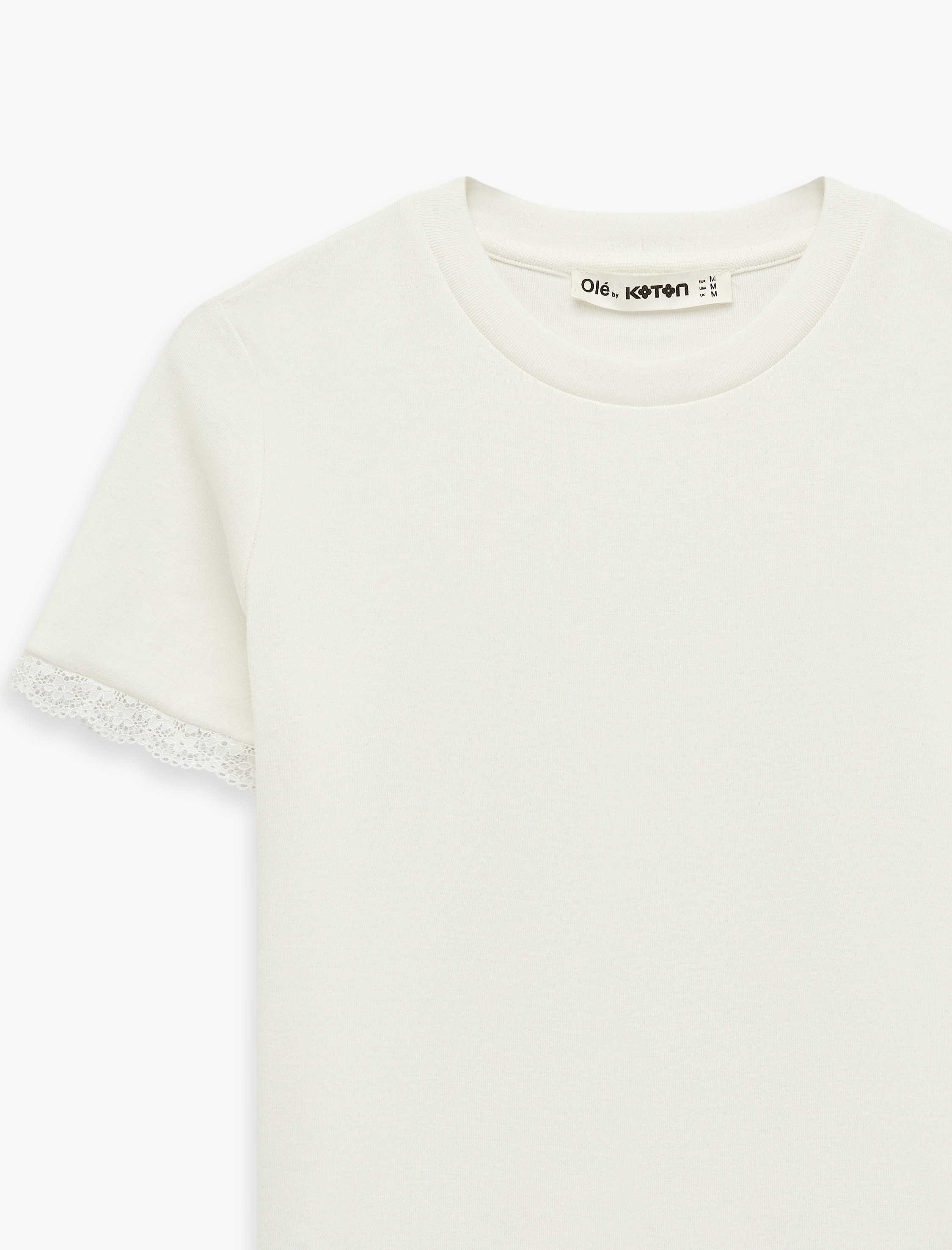   Dantel Detaylı Kısa Kollu Bisiklet Yaka Modal Karışımlı Slim Fit Tişört