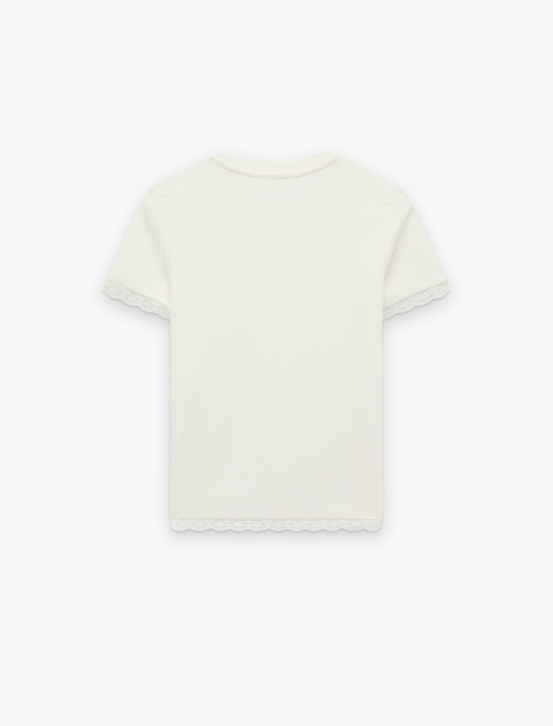   Dantel Detaylı Kısa Kollu Bisiklet Yaka Modal Karışımlı Slim Fit Tişört