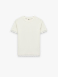 Dantel Detaylı Kısa Kollu Bisiklet Yaka Modal Karışımlı Slim Fit Tişört