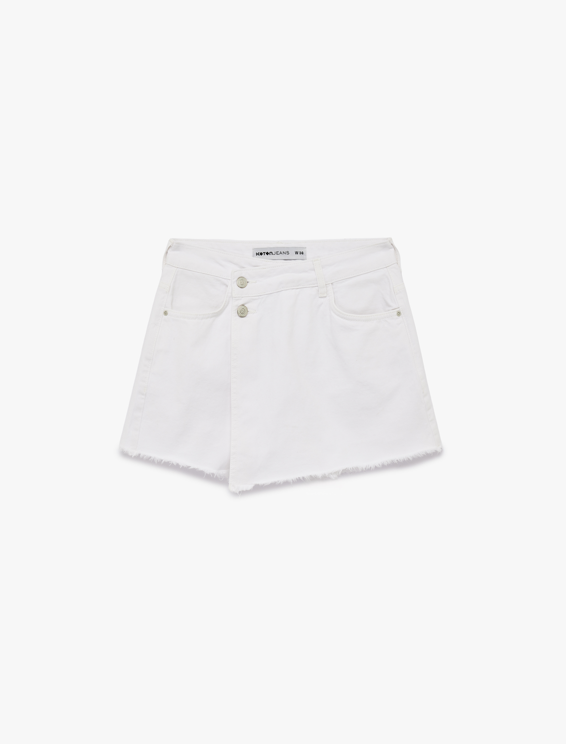   Asimetrik Kesim Düğmeli Rahat Kalıp Pamuklu Denim Mini Şort Etek